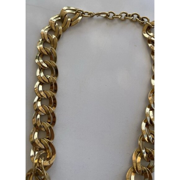 Vintage Monet Gold Tone Chunky Flat Double Curb Link Chain Necklace Signed 20” - Picture 8 of 11